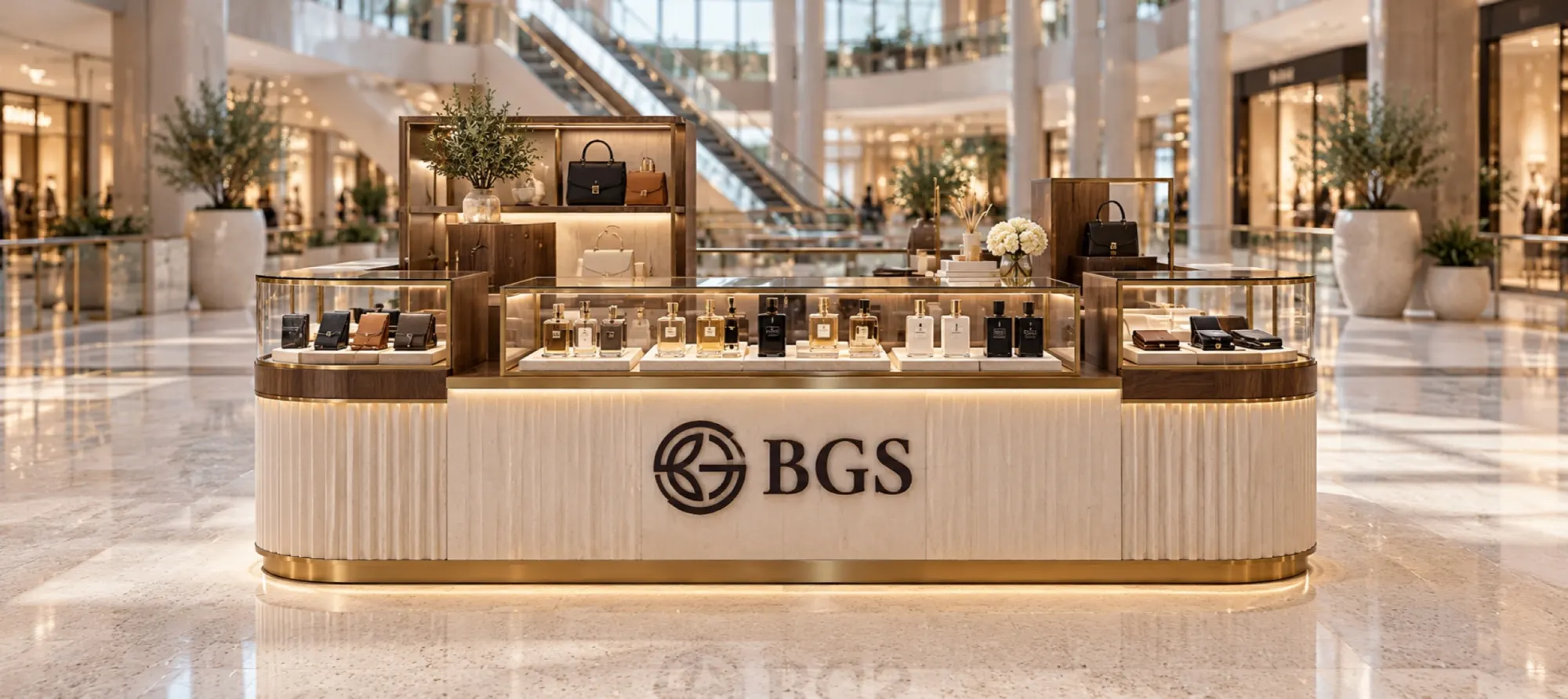 A BGS Corner kiosk in a shopping mall