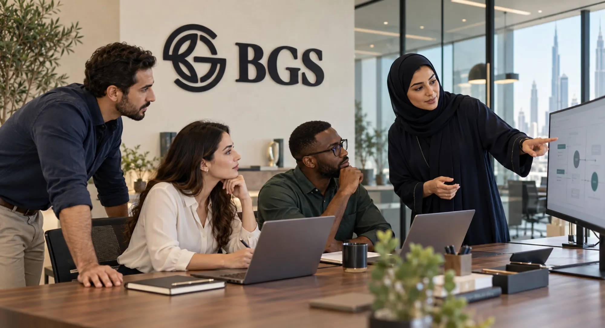 The BGS team working together in the office